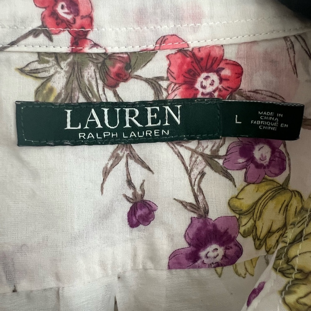 Lauren Ralph Lauren White Floral Button-Down Shirt with Multicolor Blooms - Picture 4 of 4
